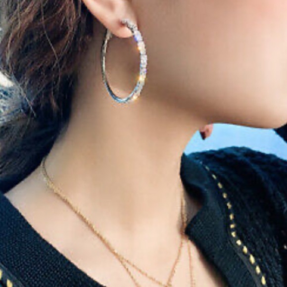 NEW Sterling silver Diamond Hoop Earrings - Picture 6 of 9